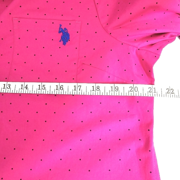 US Polo Lauren Women Sz L Classic Hot Pink Blue Long Sleeve Button Front Top - Picture 5 of 10